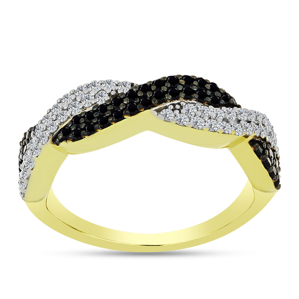 Anillo de Plata Bañada en Oro con Espinela Negra y Topacio Blanco 1 
