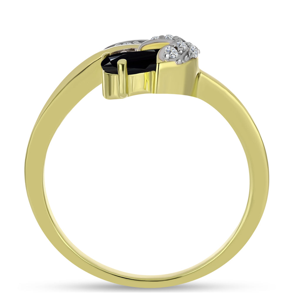 Anillo de Plata Bañada en Oro con Espinela Negra y Topacio Blanco 2 