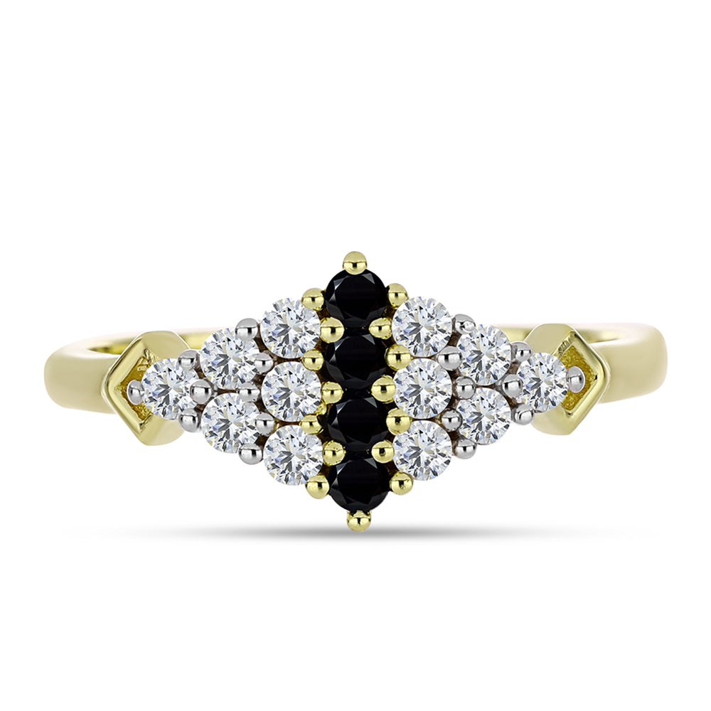 Anillo de Plata Bañada en Oro con Espinela Negra y Topacio Blanco 1 