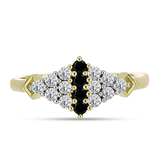 Anillo de Plata Bañada en Oro con Espinela Negra y Topacio Blanco