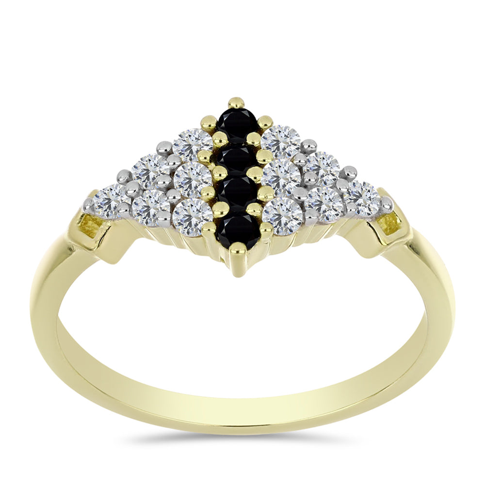 Anillo de Plata Bañada en Oro con Espinela Negra y Topacio Blanco 3 