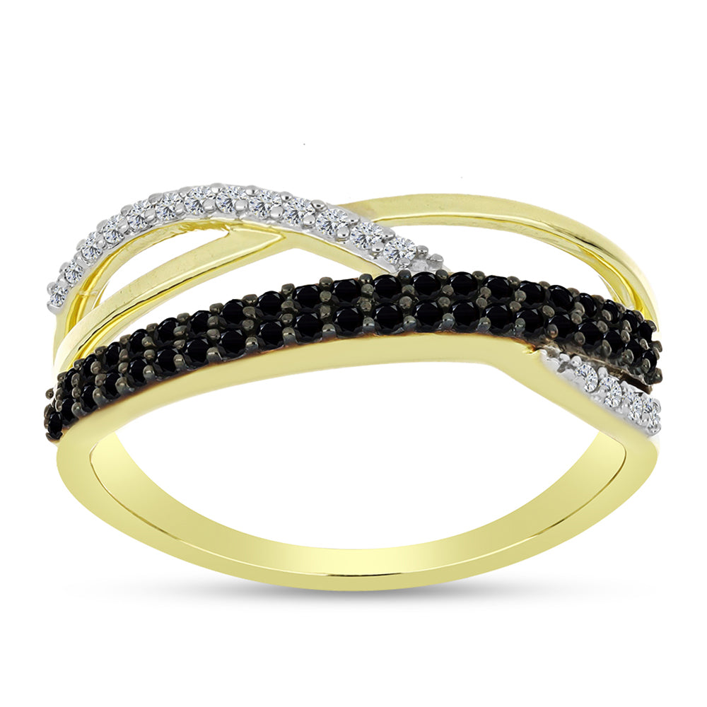 Anillo de Plata Bañada en Oro con Espinela Negra y Topacio Blanco 3 