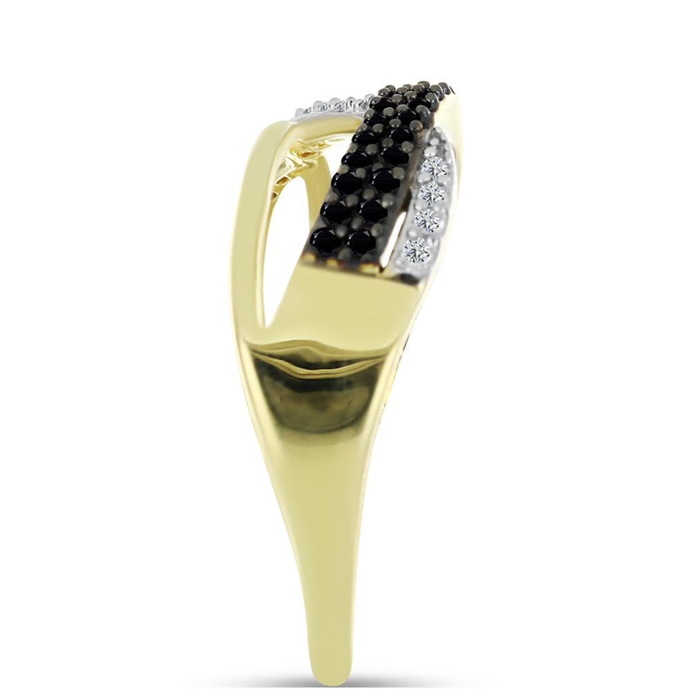 Anillo de Plata Bañada en Oro con Espinela Negra y Topacio Blanco