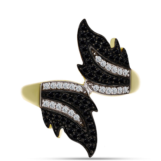 Anillo de Plata Bañada en Oro con Espinela Negra y Topacio Blanco