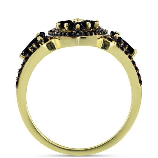 Anillo de Plata Bañada en Oro con Espinela Negra