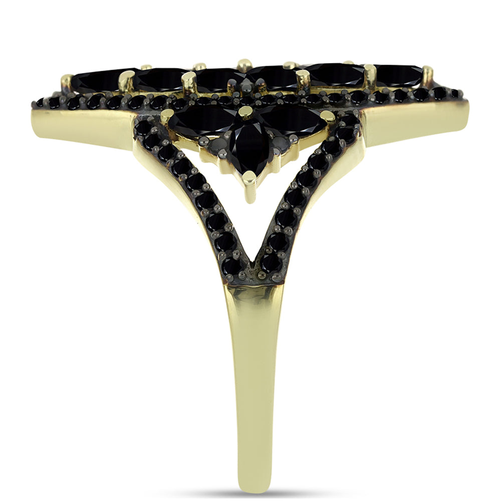Anillo de Plata Bañada en Oro con Espinela Negra