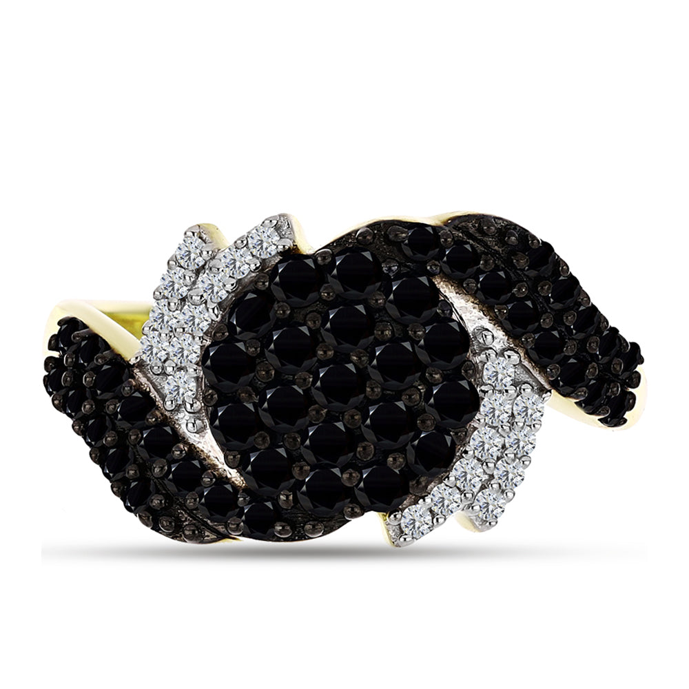 Anillo de Plata Bañada en Oro con Espinela Negra y Topacio Blanco