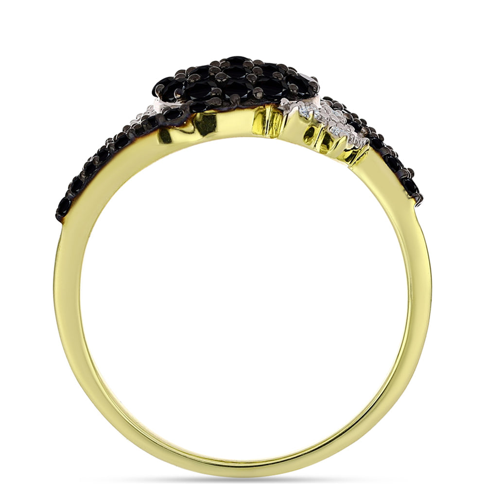 Anillo de Plata Bañada en Oro con Espinela Negra y Topacio Blanco 2 