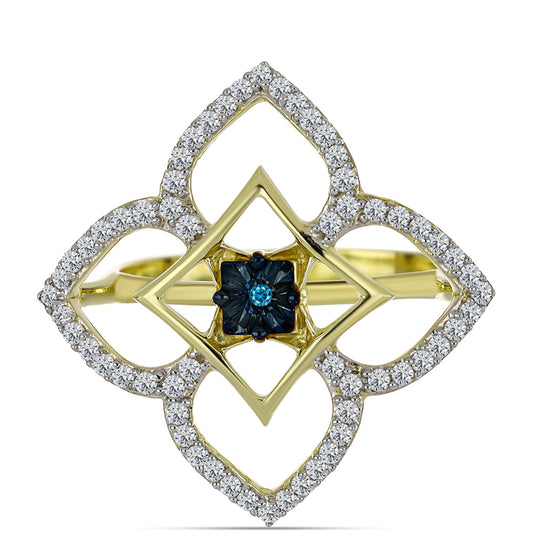 Anillo de Plata Bañada en Oro con Diamante Azul y Topacio Blanco