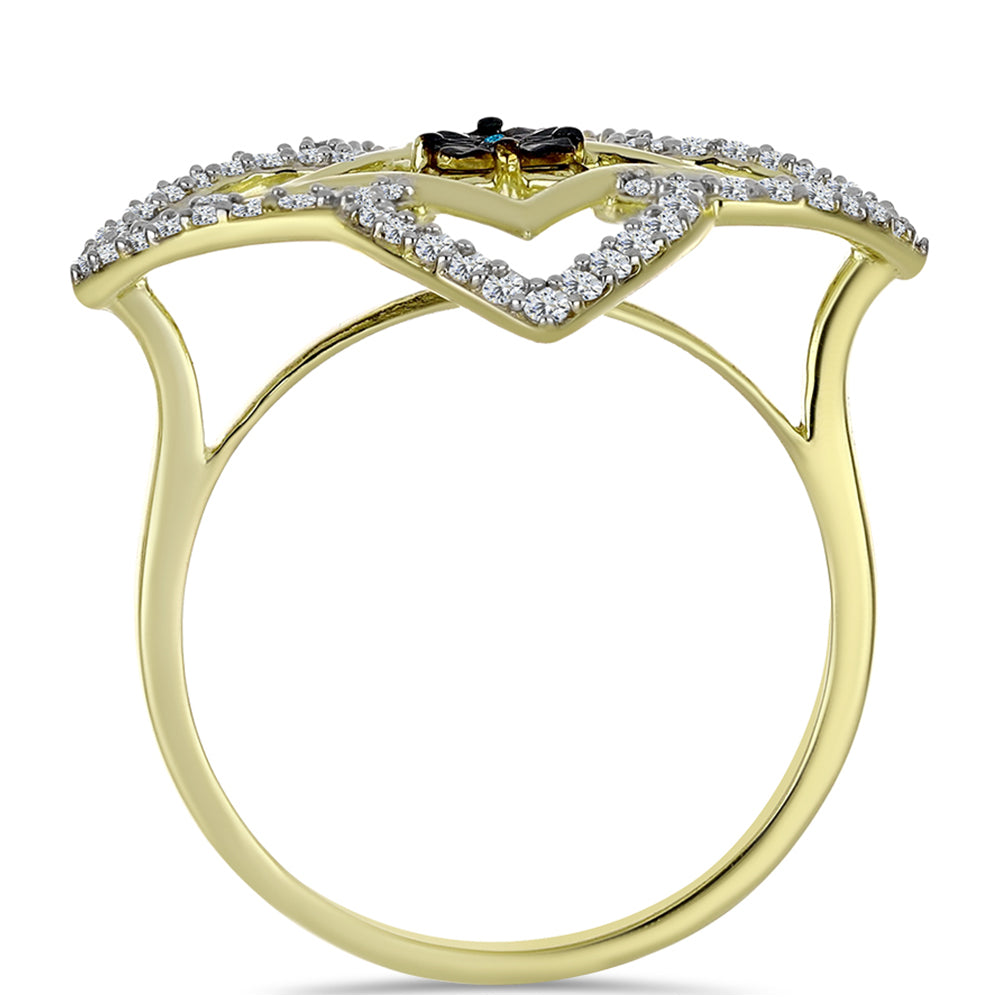 Anillo de Plata Bañada en Oro con Diamante Azul y Topacio Blanco