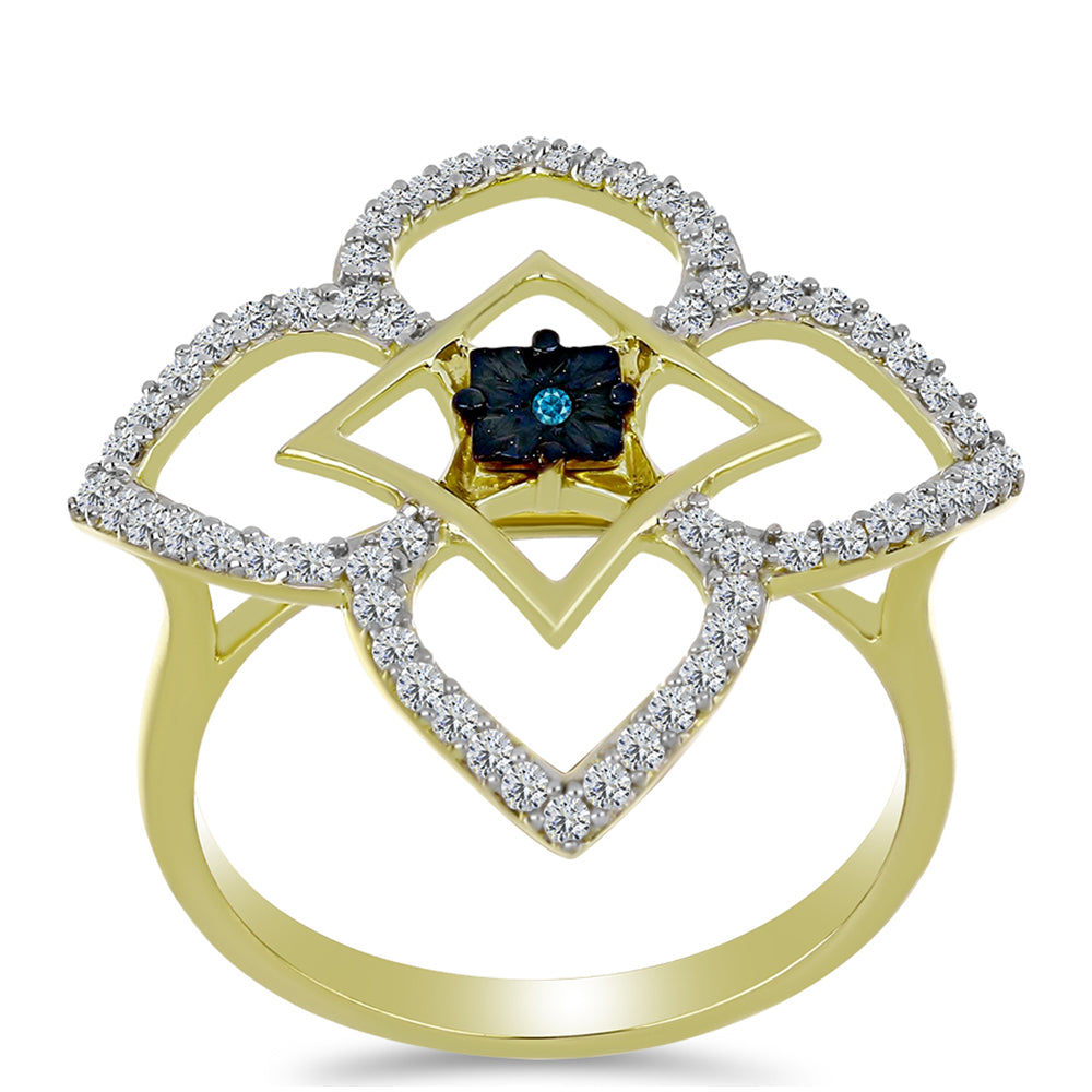 Anillo de Plata Bañada en Oro con Diamante Azul y Topacio Blanco
