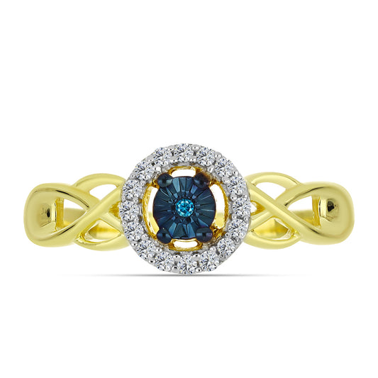 Anillo de Plata Bañada en Oro con Diamante Azul y Topacio Blanco