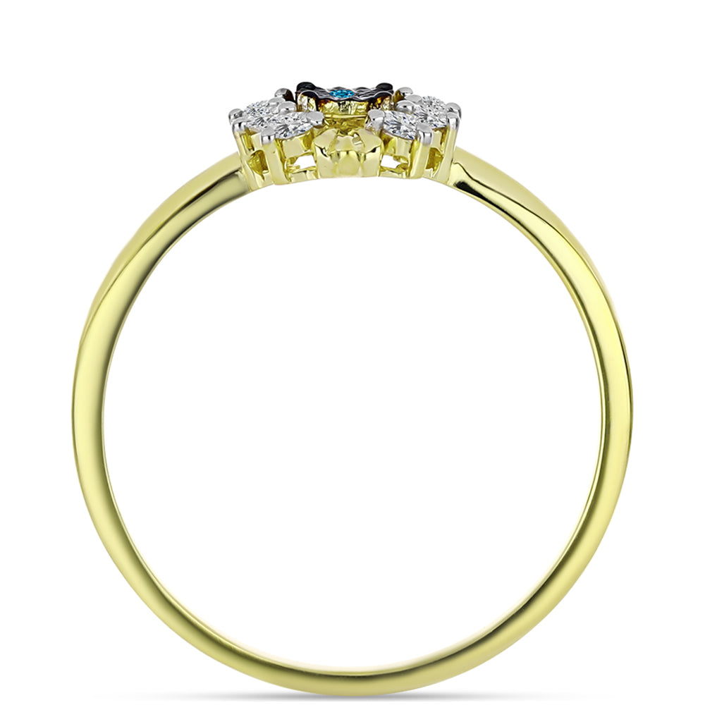 Anillo de Plata Bañada en Oro con Diamante Azul y Topacio Blanco 2 