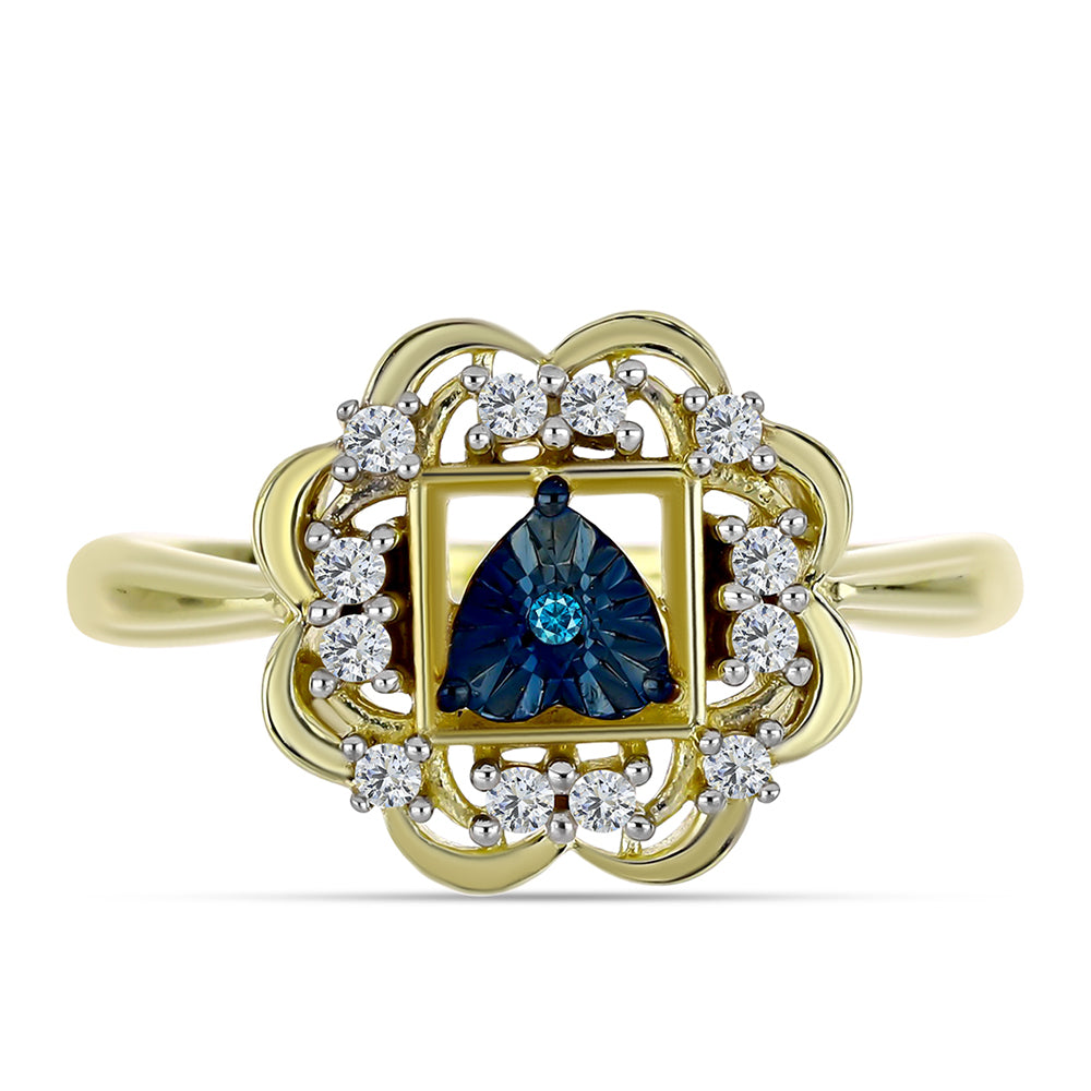 Anillo de Plata Bañada en Oro con Diamante Azul y Topacio Blanco 1 