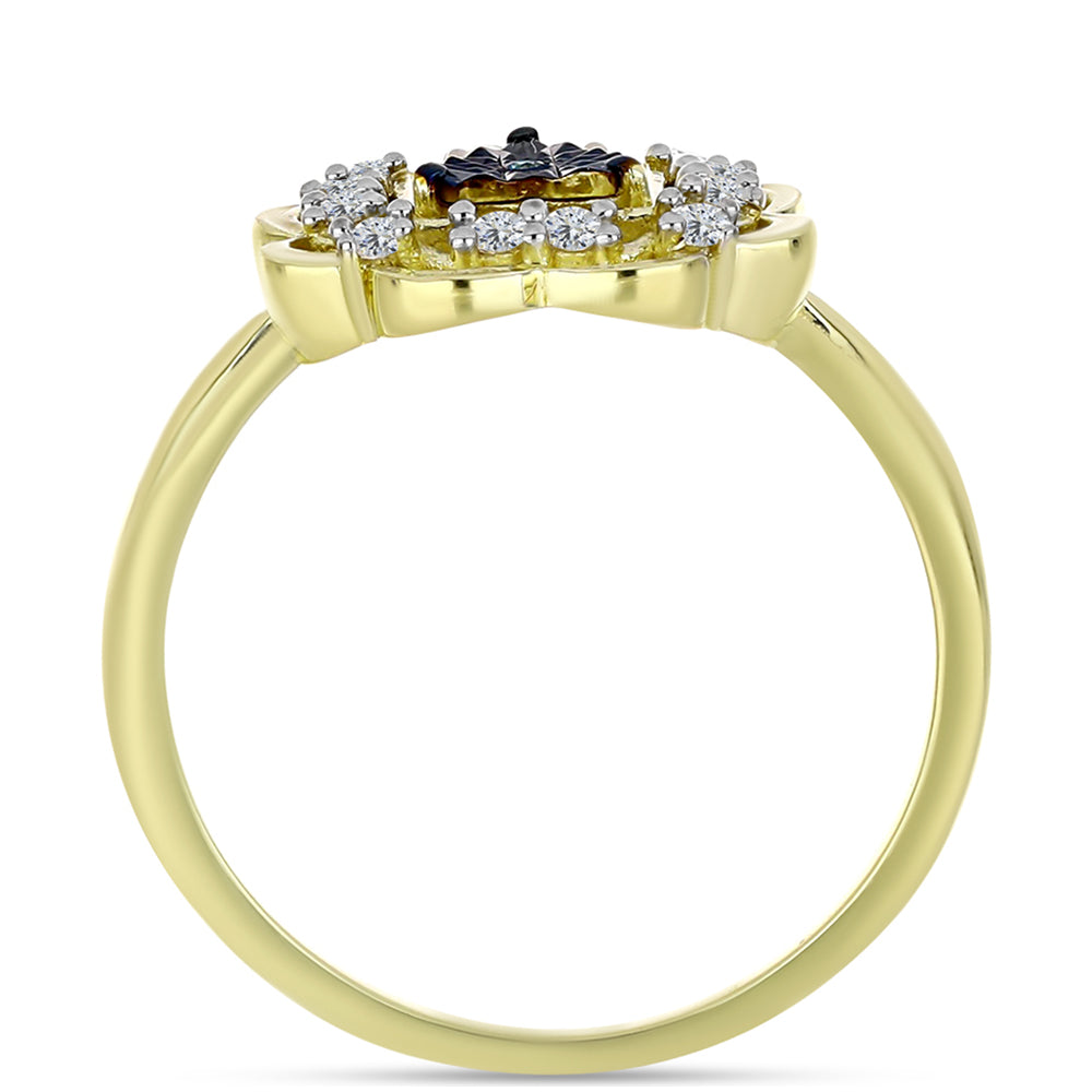 Anillo de Plata Bañada en Oro con Diamante Azul y Topacio Blanco