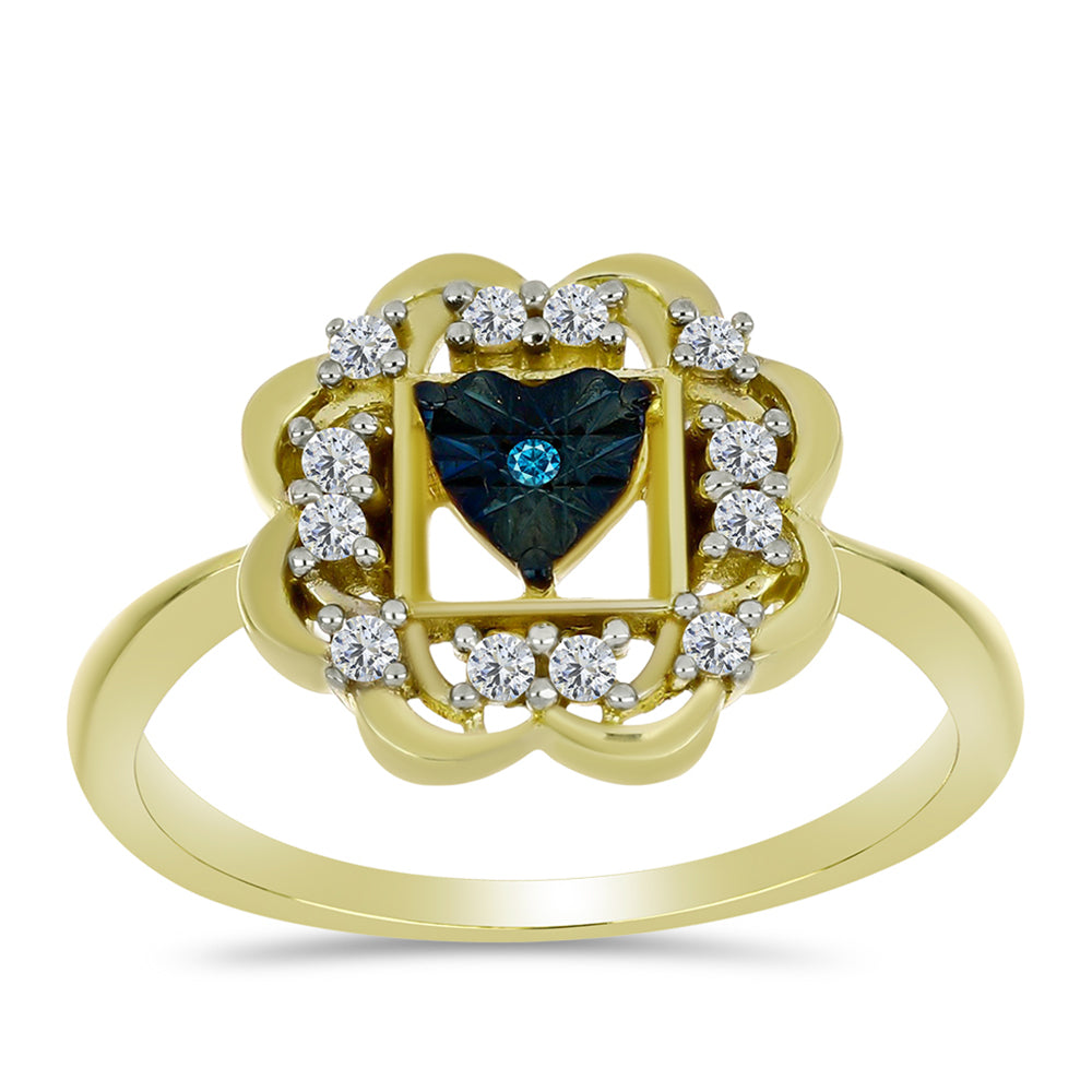 Anillo de Plata Bañada en Oro con Diamante Azul y Topacio Blanco 3 