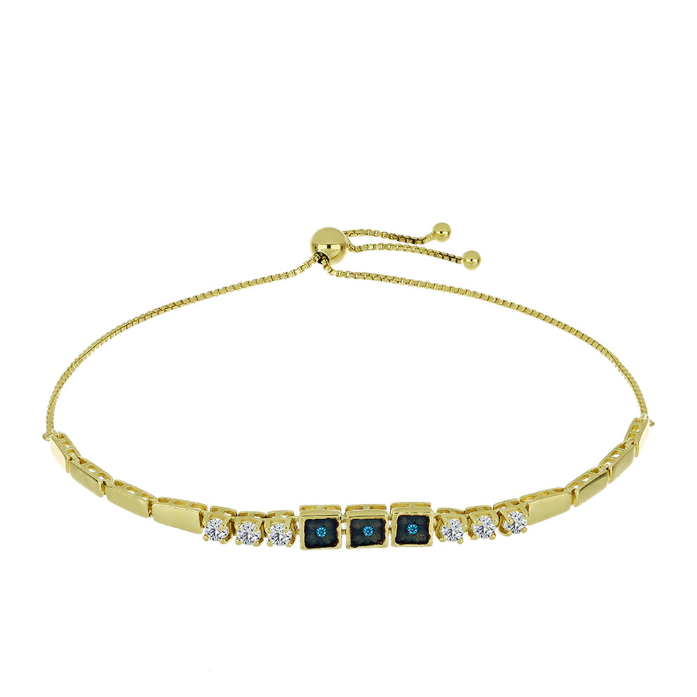 Pulsera de Plata Bañada en Oro con Diamante Azul y Topacio Blanco
