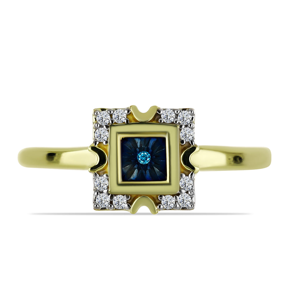 Anillo de Plata Bañada en Oro con Diamante Azul y Topacio Blanco 1 