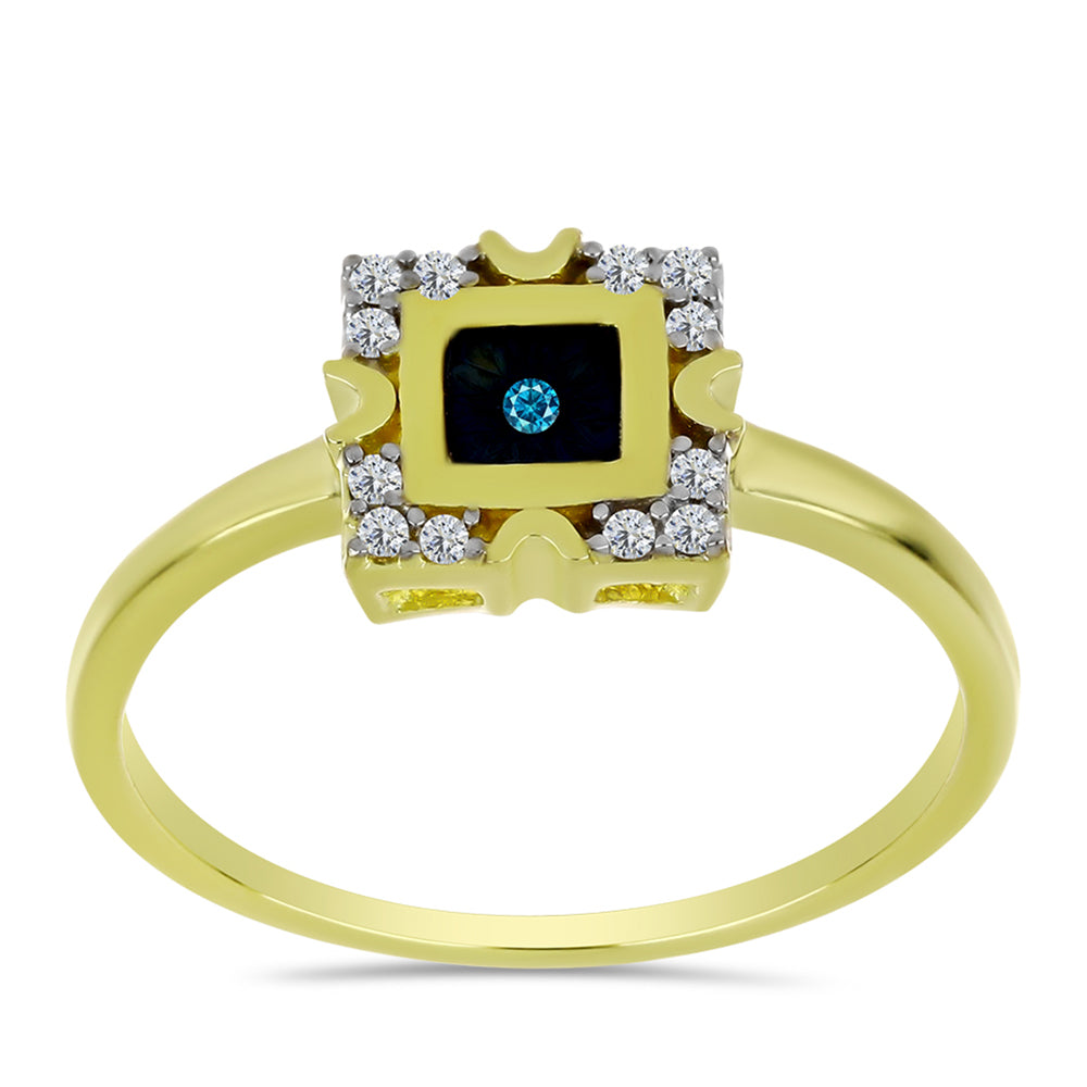 Anillo de Plata Bañada en Oro con Diamante Azul y Topacio Blanco