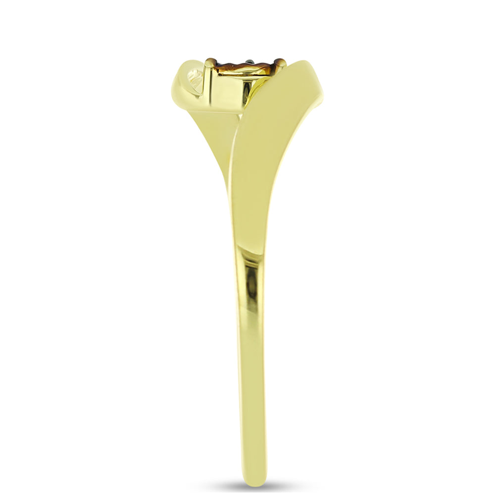 Anillo de Plata Bañada en Oro con Diamante Azul