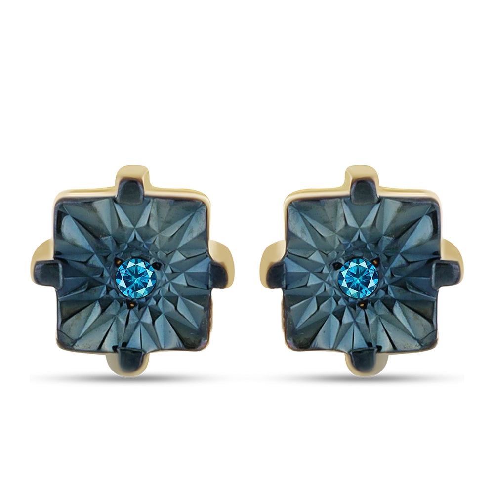 Pendientes de Plata Bañada en Oro con Diamante Azul