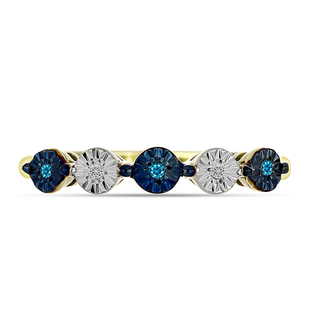 Anillo de Plata Bañada en Oro con Diamante Azul y Topacio Blanco