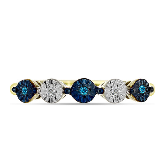 Anillo de Plata Bañada en Oro con Diamante Azul y Topacio Blanco