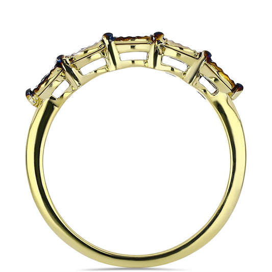 Anillo de Plata Bañada en Oro con Diamante Azul y Topacio Blanco