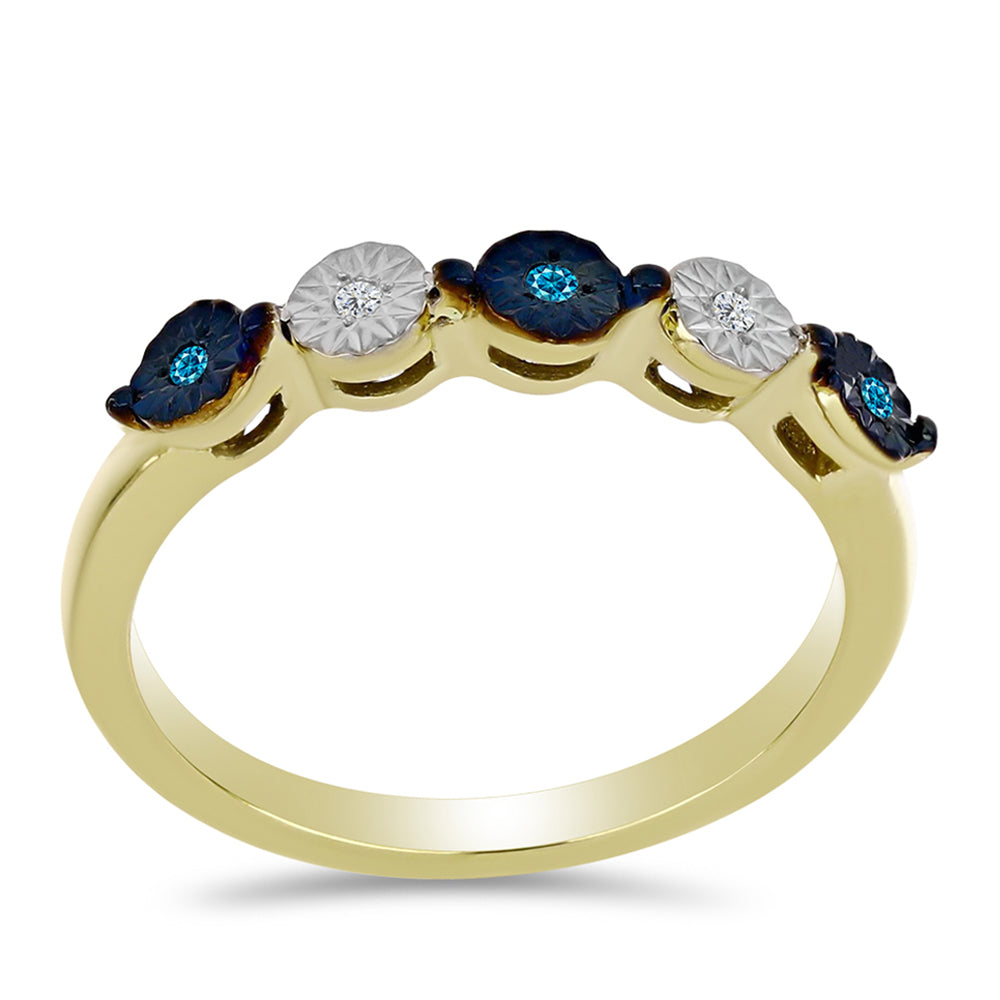 Anillo de Plata Bañada en Oro con Diamante Azul y Topacio Blanco