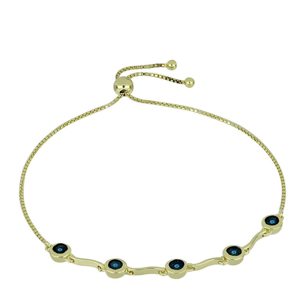 Pulsera de Plata Bañada en Oro con Diamante Azul