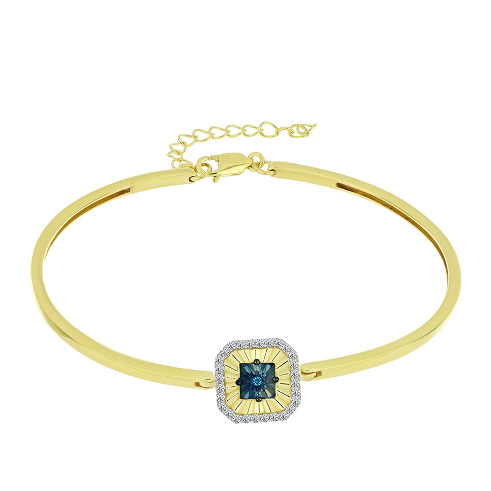 Brazalete de Plata Bañada en Oro con Diamante Azul y Topacio Blanco 1 