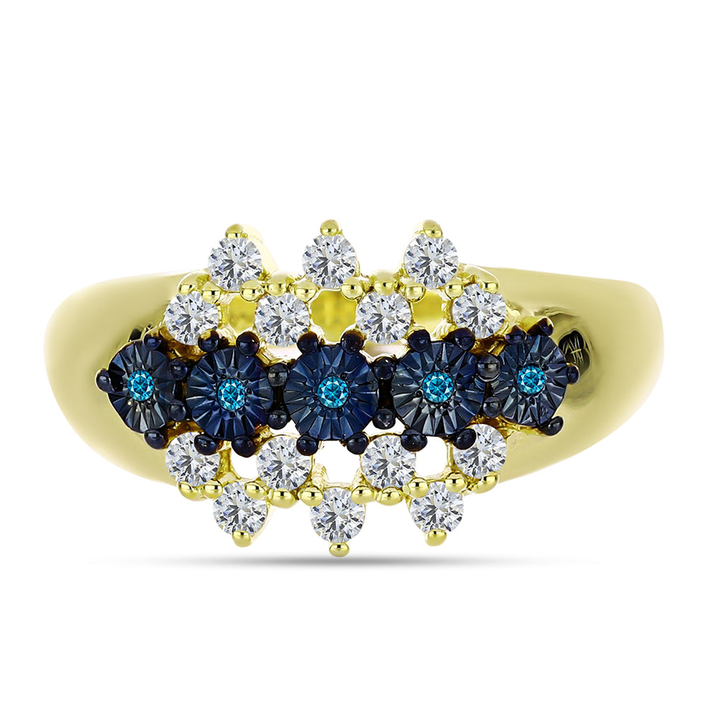 Anillo de Plata Bañada en Oro con Diamante Azul y Topacio Blanco 1 