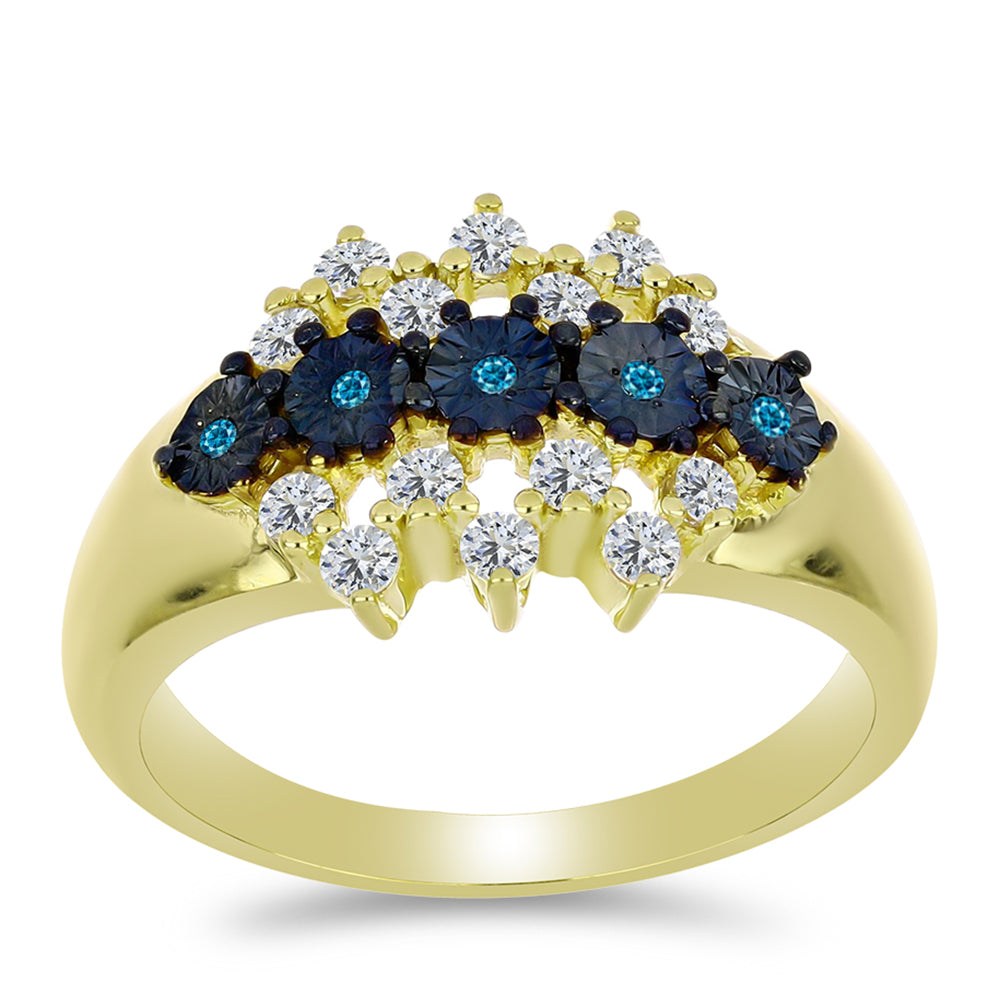 Anillo de Plata Bañada en Oro con Diamante Azul y Topacio Blanco