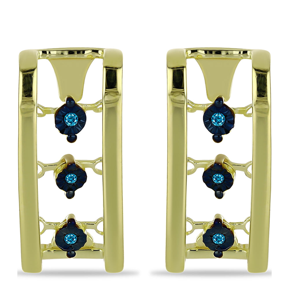 Pendientes de Plata Bañada en Oro con Diamante Azul 1 