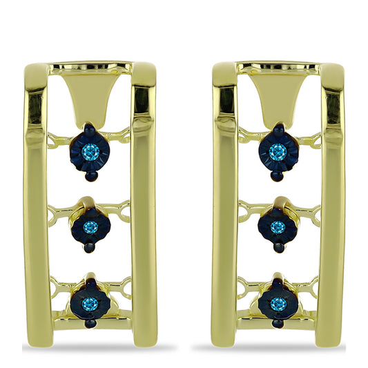 Pendientes de Plata Bañada en Oro con Diamante Azul