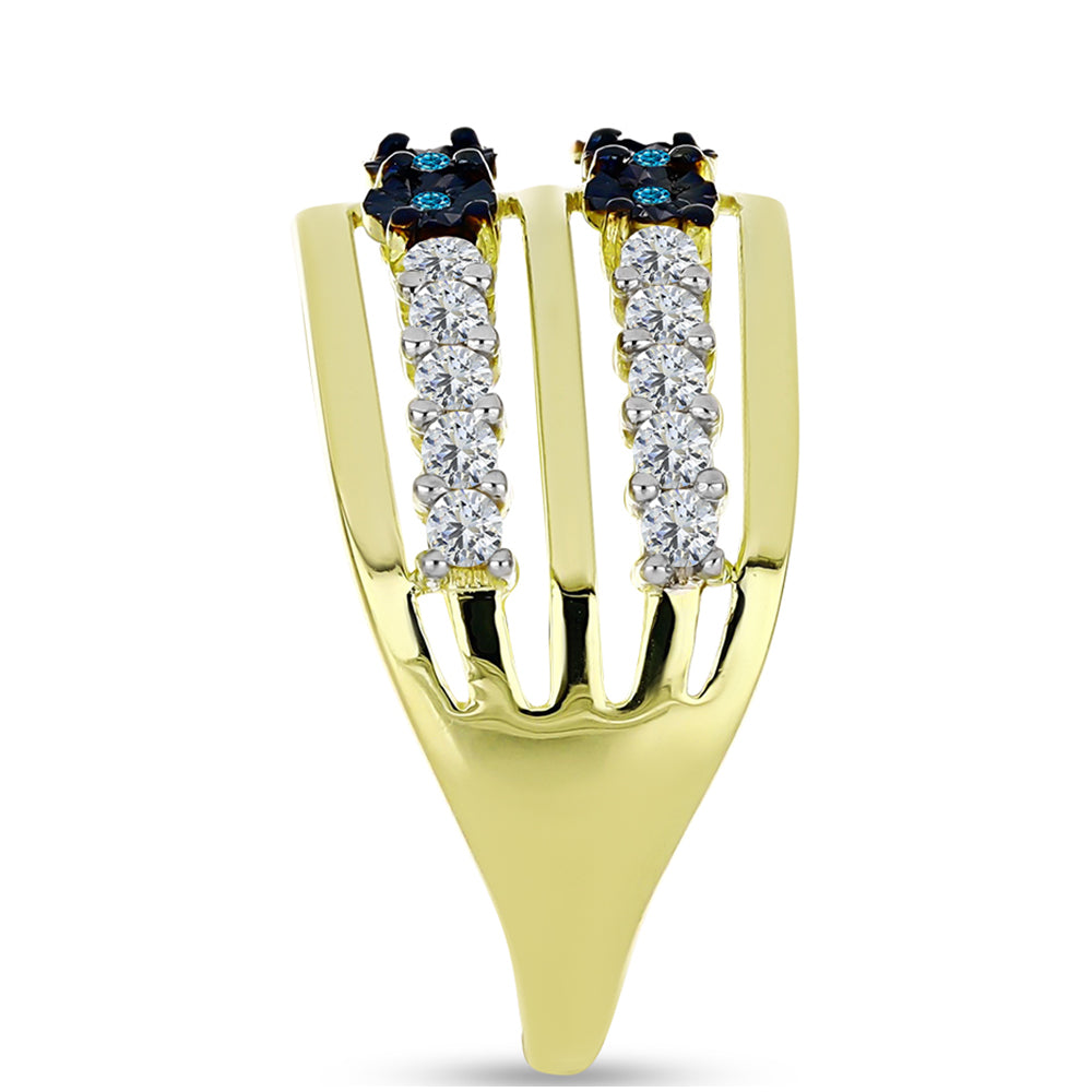 Anillo de Plata Bañada en Oro con Diamante Azul y Topacio Blanco 4 