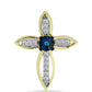 Cruz Broche de Plata Bañada en Oro con Diamante Azul y Topacio Blanco