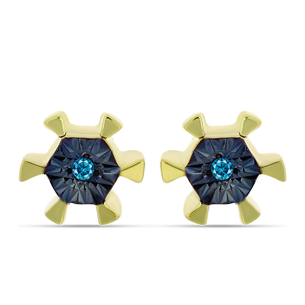 Conjunto de Plata Bañada en Oro con Diamante Azul ( Pendientes +Colgante ) 2 