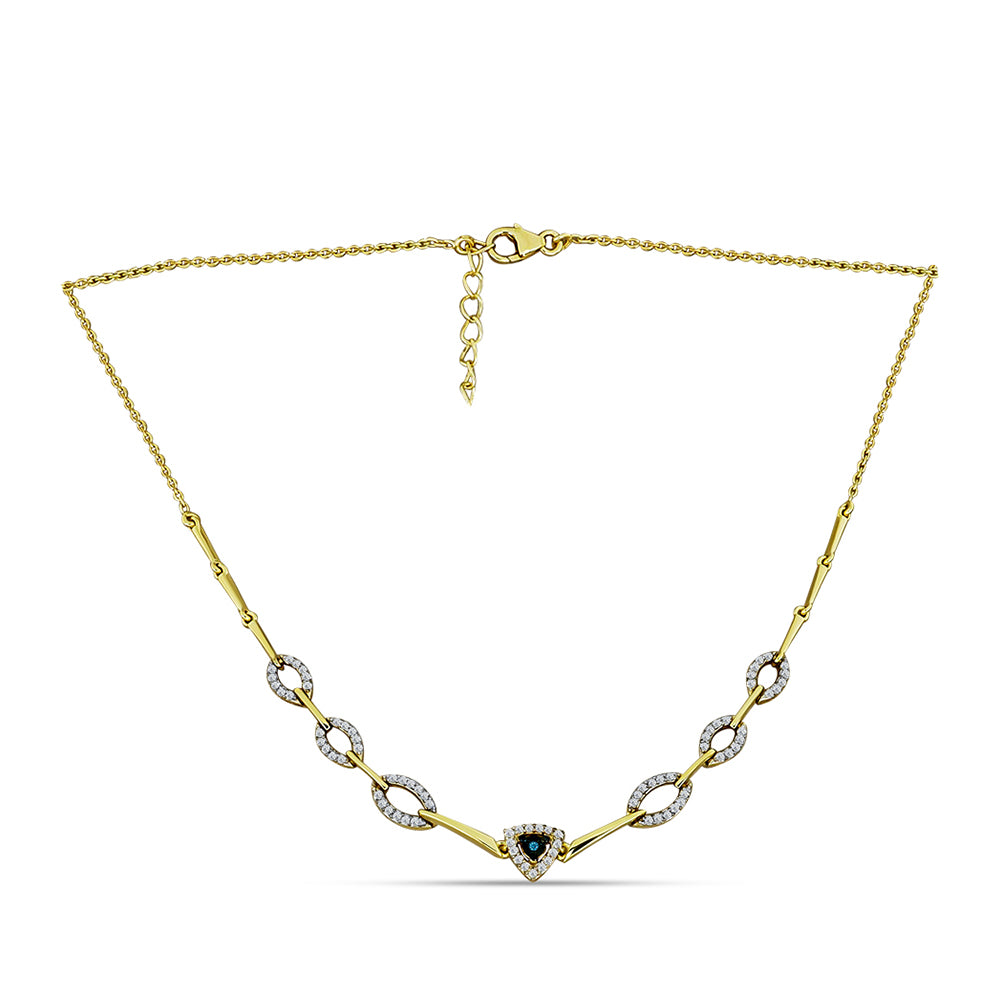 Collar de Plata Bañada en Oro con Diamante Azul y Topacio Blanco 1 