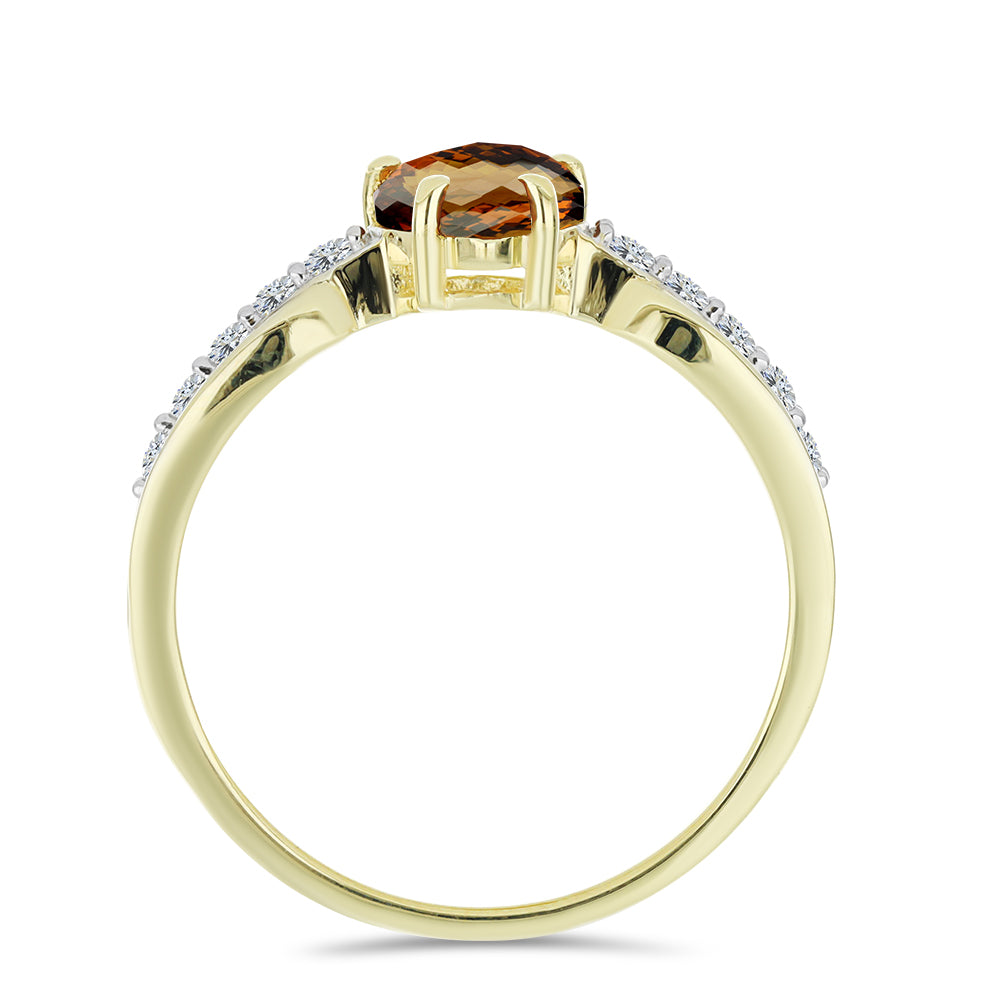 Anillo de Plata Bañada en Oro con Cuarzo Coñac y Topacio Blanco 2 