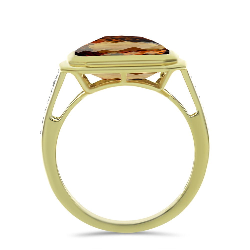 Anillo de Plata Bañada en Oro con Cuarzo Coñac y Topacio Blanco