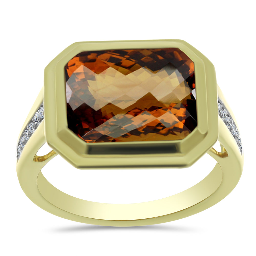 Anillo de Plata Bañada en Oro con Cuarzo Coñac y Topacio Blanco