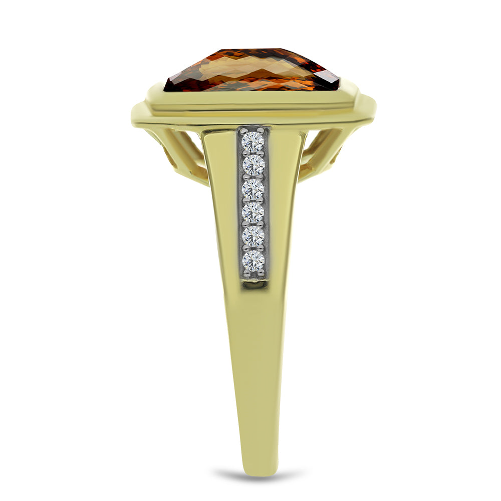 Anillo de Plata Bañada en Oro con Cuarzo Coñac y Topacio Blanco