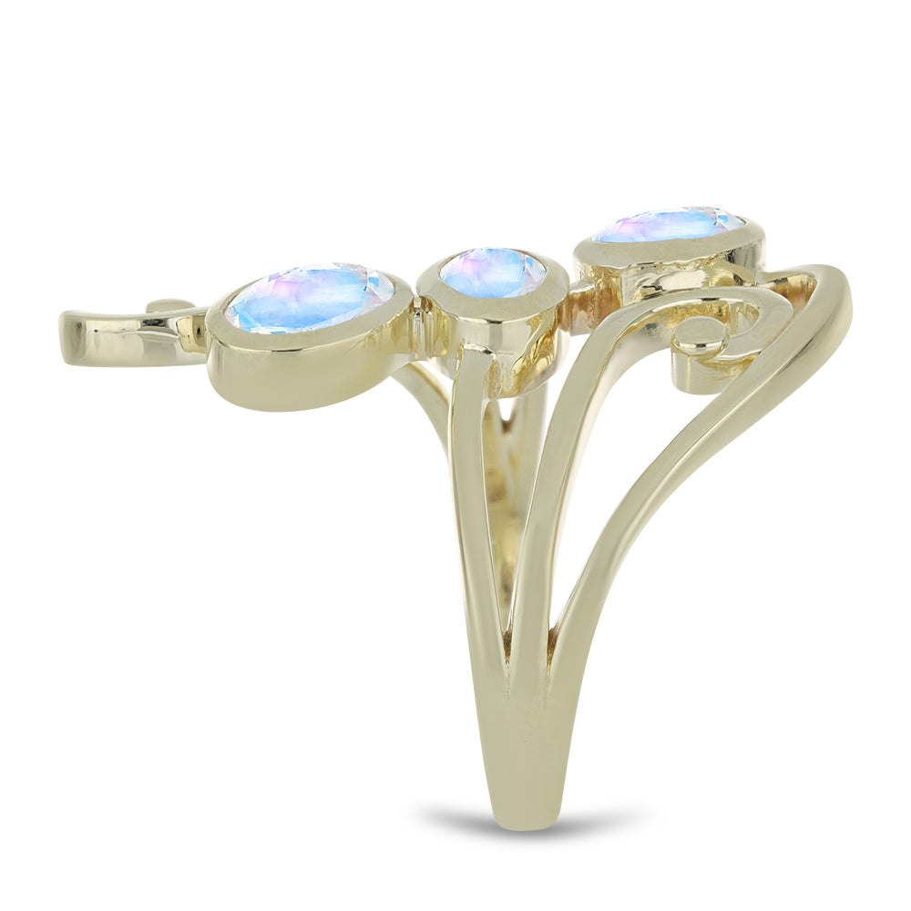 Anillo de Plata Bañada en Oro con Piedra Lunar Arco Iris 4 