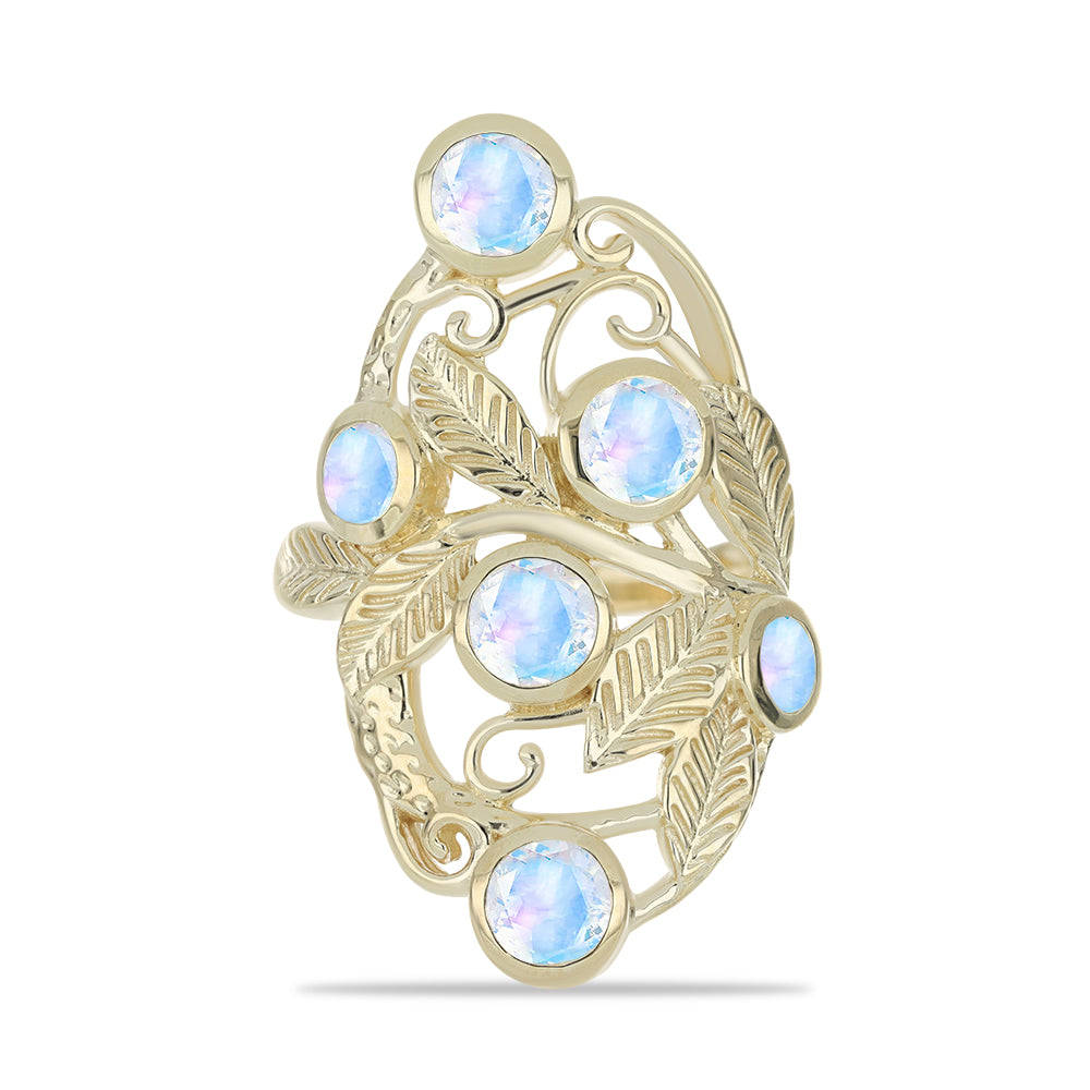 Anillo de Plata Bañada en Oro con Piedra Lunar Arco Iris 1 