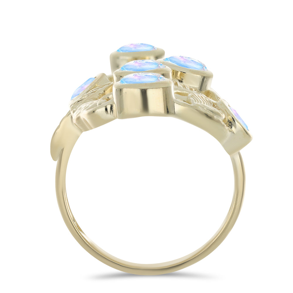 Anillo de Plata Bañada en Oro con Piedra Lunar Arco Iris