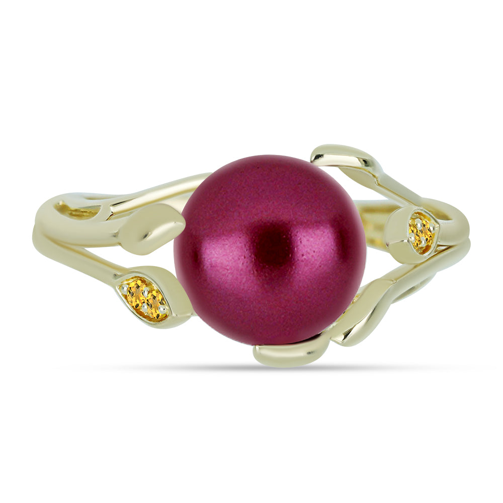 Anillo de Plata Bañada en Oro con Perla Púrpura de Agua dulce y Citrino de los Montes Urales 1 