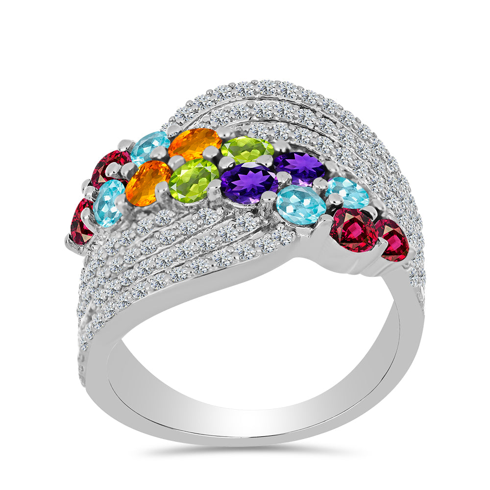 Anillo de Plata con Amatista de Marruecos y Peridoto de Changbai