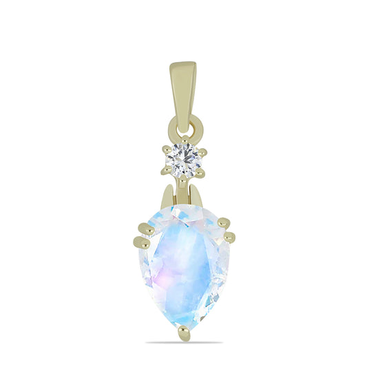 Colgante de Plata Bañada en Oro con Piedra Lunar Arco Iris y Topacio Blanco