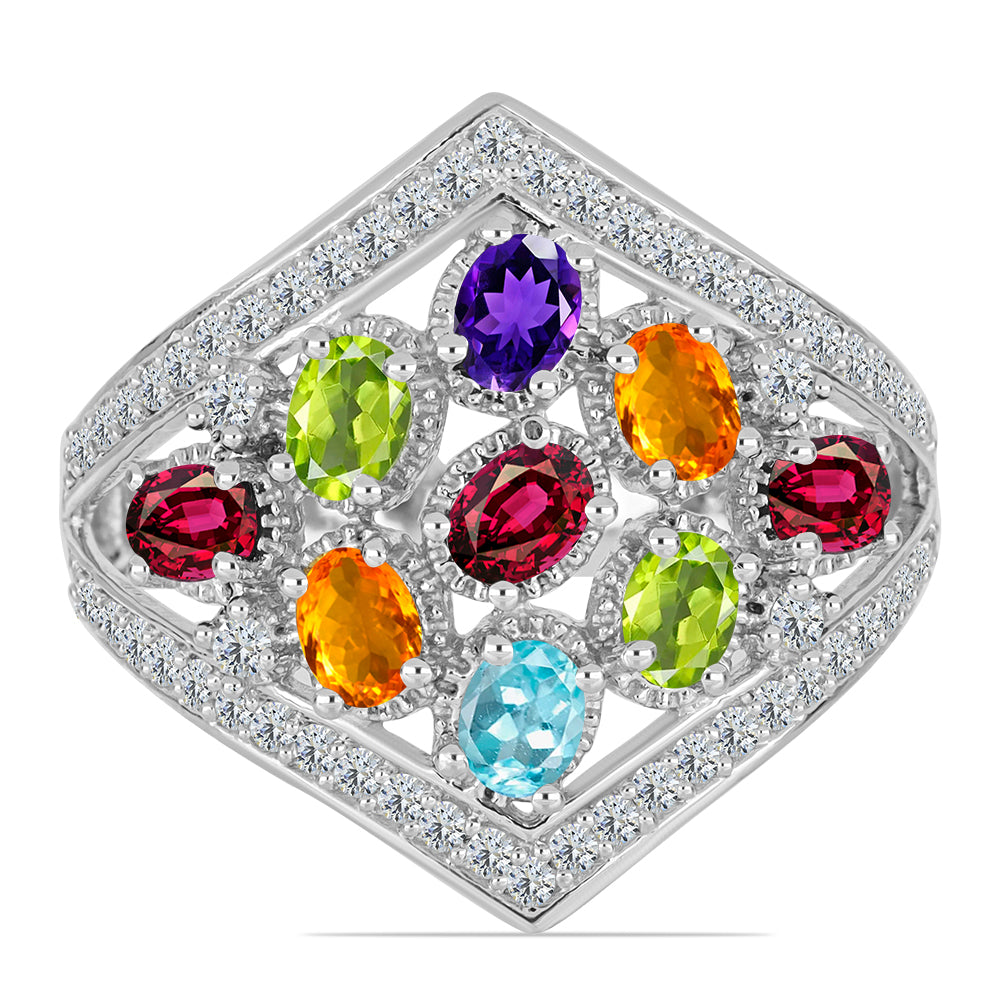 Anillo de Plata con Amatista de Marruecos y Peridoto de Changbai